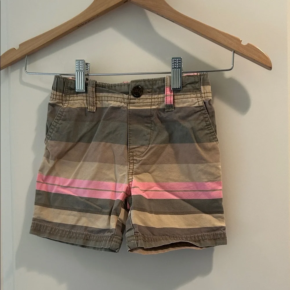 Carter’s Kids wide horizontal Striped Cotton Shorts faux fly Pink beige size 3T